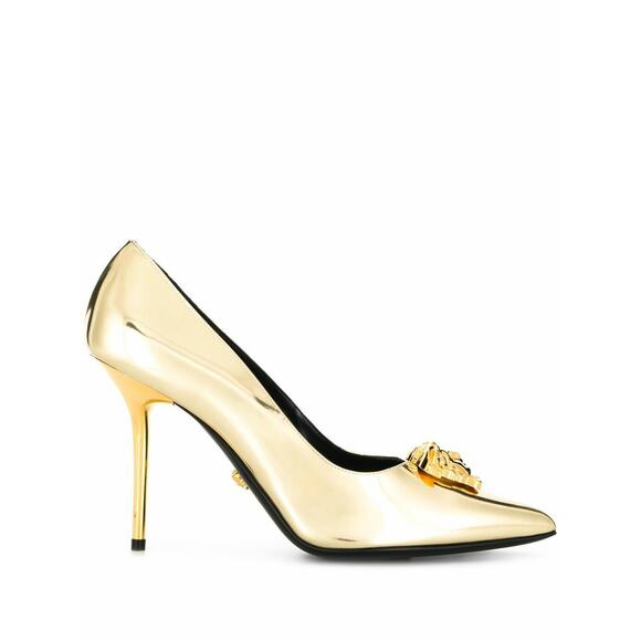 Versace Shoes - Versace Medusa Head Palazzo Tribute Gold Metallic Patent Leather Heel Pump 38